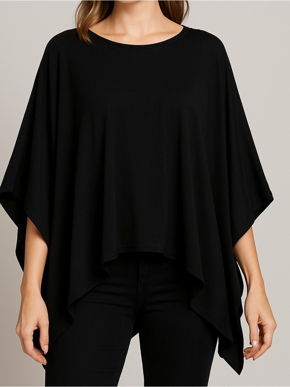 FREE PEOPLE Beach oversize poncho style tunic top jersey knit black size M/L